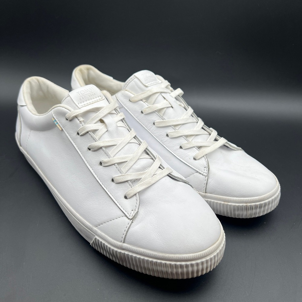 TOMS Cabrillo White Leather Low Top Sneakers Mens Size 12 Casual‎ Lace Up Shoes